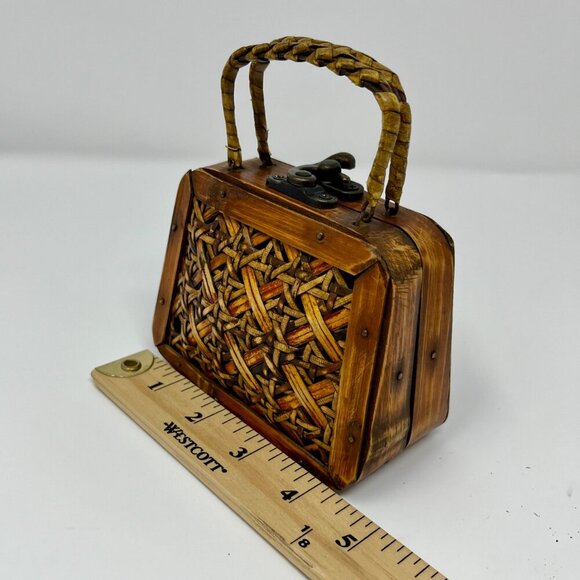 Mini Vintage Wooden and bamboo Purse Storage Case - Picture 8 of 11